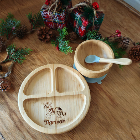 Tigrișor- Combo-Set antiderapant rotund din bambus - Platera Romania