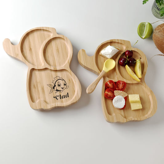 Farfurie din bambus pentru copii – model Elefant, cu ventuză antiderapantă - Platera Romania