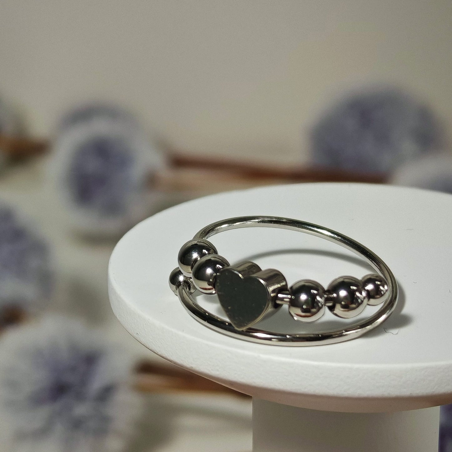 Set of 3 anti-anxiety rings – silver stainless steel with heart, star, moon