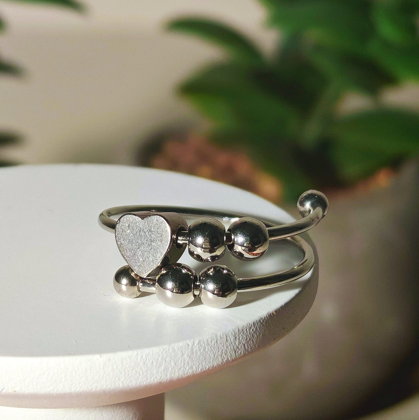 Set of 3 anti-anxiety rings – silver stainless steel with heart, star, moon