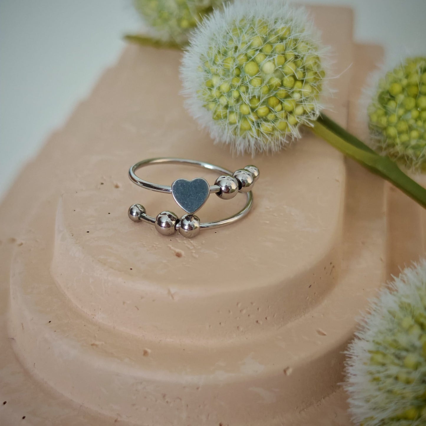 Set of 3 anti-anxiety rings – silver stainless steel with heart, star, moon