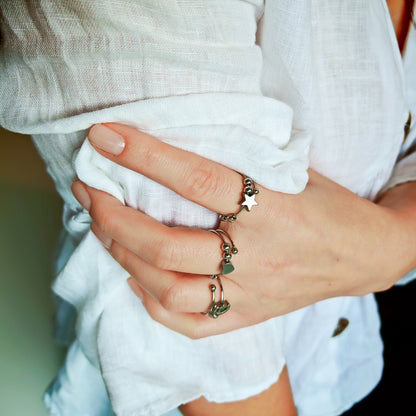 Set of 3 anti-anxiety rings – silver stainless steel with heart, star, moon