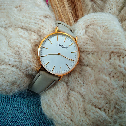 Elegant women's watch with genuine leather strap