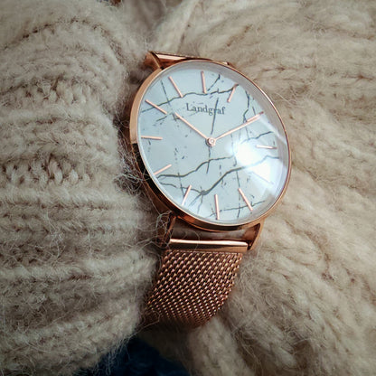 Women's watch with marble dial and mesh bracelet