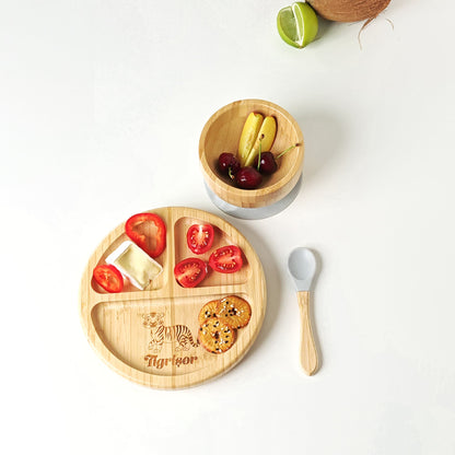 set masă copii din bambus bol farfurie linguriță eco