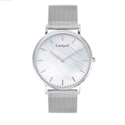 Elegant watch with mesh strap and natural mother-of-pearl dial