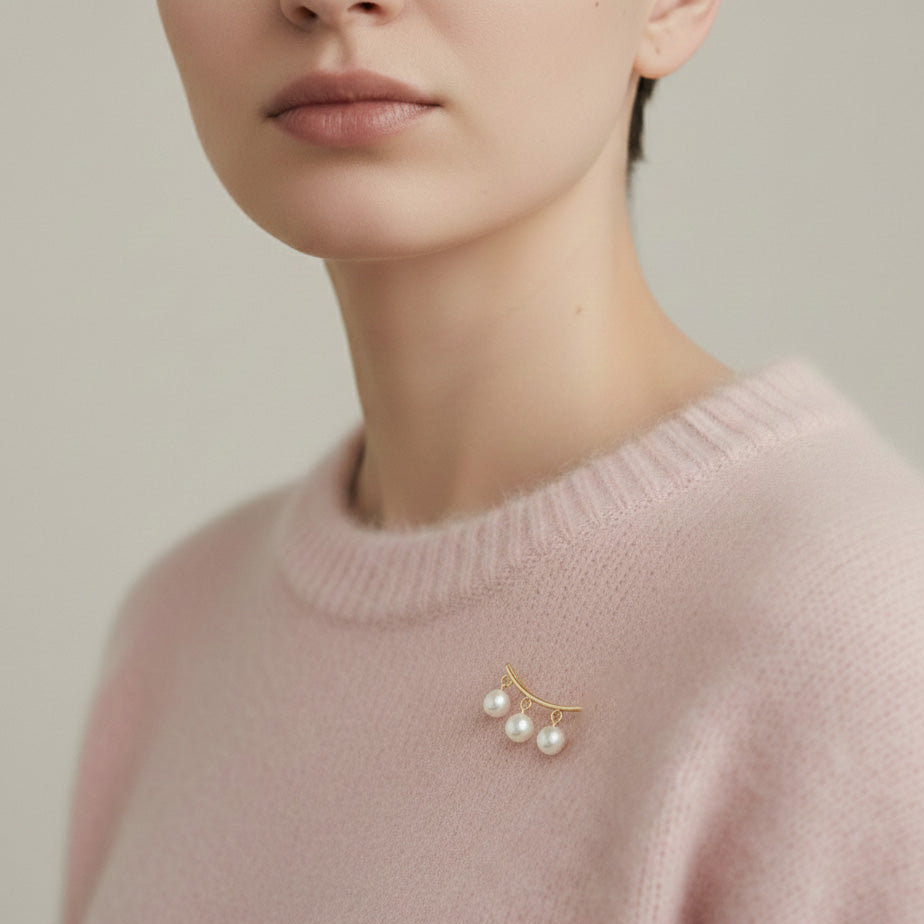 Set Pin Fashion Auriu și Argintiu cu Perle Albe Design Asimetric Modern - Platera Romania