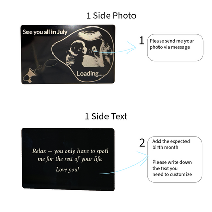 Card personalizat cu ecografie imprimată și mesaj „See you all in July” – anunț adorabil de bebeluș în așteptare