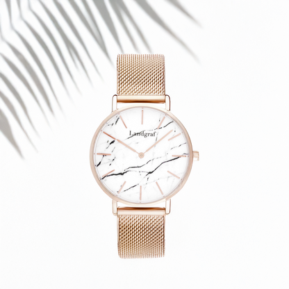 Women's watch with marble dial and mesh bracelet