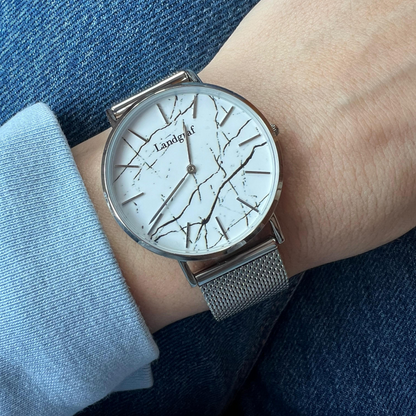 Women's watch with marble dial and mesh bracelet